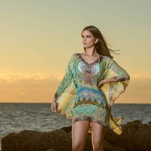 Blue & Green Tribal print short kaftan